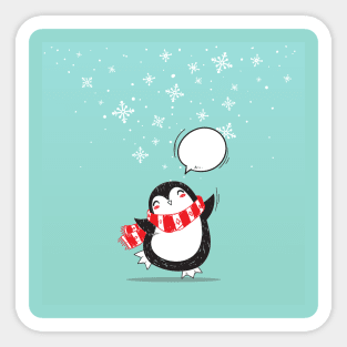 Cute Teal Penguin Holiday Xmas Christmas Gift Sticker